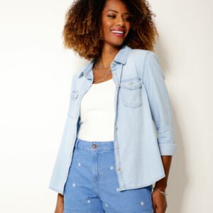 camisa feminina jeans bolsos manga longa marisa 10056536669 c1